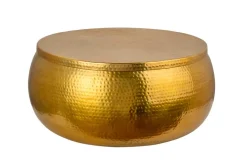 Runder Couchtisch ORIENT STORAGE 70cm gold Metall mit Stauraum Hammerschlag Design handmade