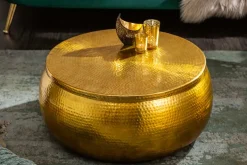 Runder Couchtisch ORIENT STORAGE 70cm gold Metall mit Stauraum Hammerschlag Design handmade