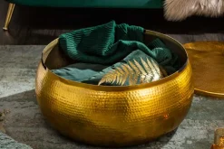 Runder Couchtisch ORIENT STORAGE 70cm gold Metall mit Stauraum Hammerschlag Design handmade