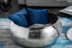 Runder Couchtisch ORIENT STORAGE 70cm silber Metall mit Stauraum Hammerschlag Design handmade