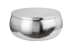 Runder Couchtisch ORIENT STORAGE 70cm silber Metall mit Stauraum Hammerschlag Design handmade