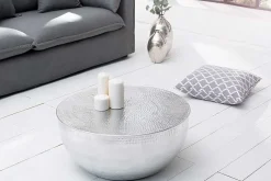 Runder Couchtisch ORIENT II 60cm silber Metall Aluminium Hammerschlag Design handmade