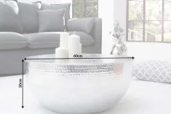 Runder Couchtisch ORIENT II 60cm silber Metall Aluminium Hammerschlag Design handmade