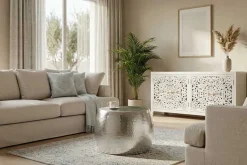 Runder Couchtisch ORIENT 60cm silber Metall Aluminium Hammerschlag Design handmade