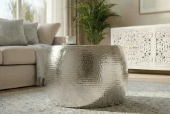Runder Couchtisch ORIENT 60cm silber Metall Aluminium Hammerschlag Design handmade