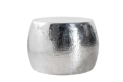 Runder Couchtisch ORIENT 60cm silber Metall Aluminium Hammerschlag Design handmade