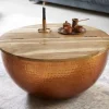 Runder Couchtisch ORIENT STORAGE 60cm kupfer Hammerschlag handmade Akazienholz mit Stauraum
