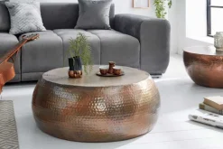 Runder Couchtisch ORIENT 80cm kupfer geflammt Metall Hammerschlag Design handmade