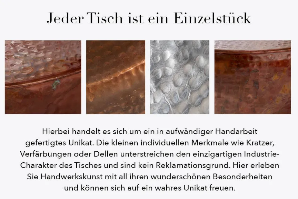 Runder Couchtisch ORIENT II 60cm kupfer geflammt Metall Hammerschlag Design handmade
