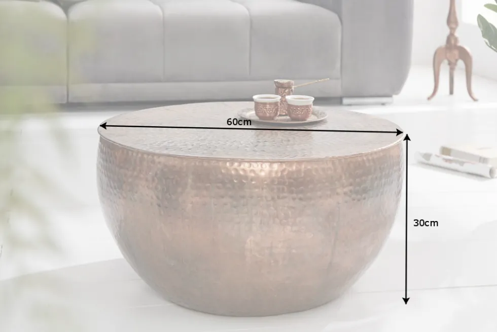 Runder Couchtisch ORIENT II 60cm kupfer geflammt Metall Hammerschlag Design handmade