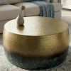 Runder Couchtisch ORIENT III 60cm gold Metall mit Patina Hammerschlag Design handmade