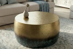 Runder Couchtisch ORIENT III 60cm gold Metall mit Patina Hammerschlag Design handmade