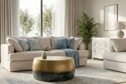 Runder Couchtisch ORIENT III 60cm gold Metall mit Patina Hammerschlag Design handmade