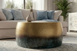 Runder Couchtisch ORIENT III 60cm gold Metall mit Patina Hammerschlag Design handmade