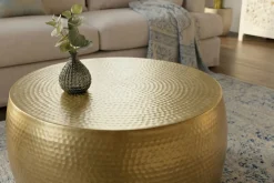 Runder Couchtisch ORIENT III 60cm gold Metall Hammerschlag Design handmade