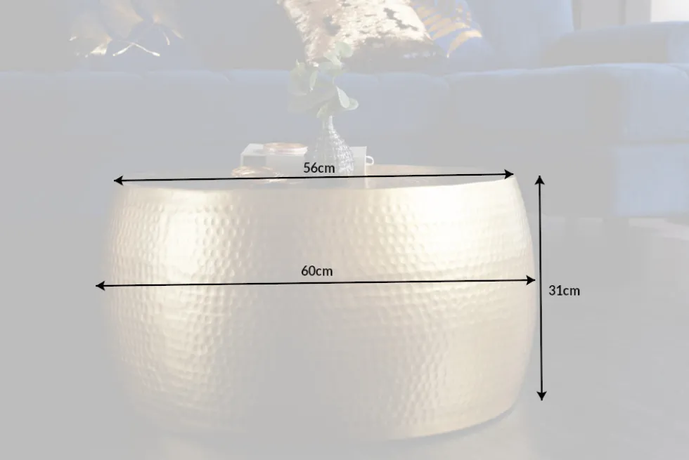 Runder Couchtisch ORIENT III 60cm gold Metall Hammerschlag Design handmade