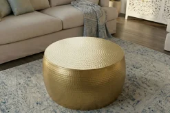 Runder Couchtisch ORIENT III 60cm gold Metall Hammerschlag Design handmade