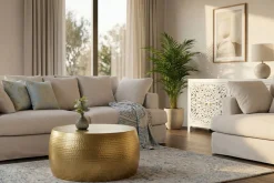 Runder Couchtisch ORIENT III 60cm gold Metall Hammerschlag Design handmade