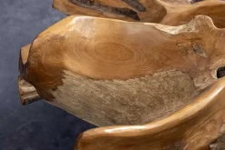 Runder Couchtisch ROOT 100cm natur Teak Massivholz aus Wurzelholz mit Glasplatte