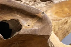 Runder Couchtisch ROOT 100cm natur Teak Massivholz aus Wurzelholz mit Glasplatte