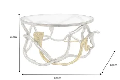 Runder Couchtisch SNAKE 70cm gold silber Metall Schlangen-Skulptur Glasplatte