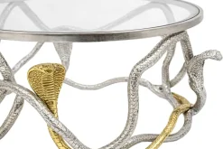 Runder Couchtisch SNAKE 70cm gold silber Metall Schlangen-Skulptur Glasplatte