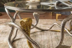 Runder Couchtisch SNAKE 70cm gold silber Metall Schlangen-Skulptur Glasplatte