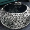 Runder Couchtisch SPIN 75cm silber Schwarzglas Metall mit Stauraum handmade