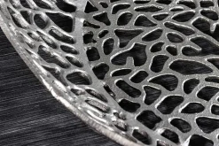 Runder Couchtisch SPIN 75cm silber Schwarzglas Metall mit Stauraum handmade