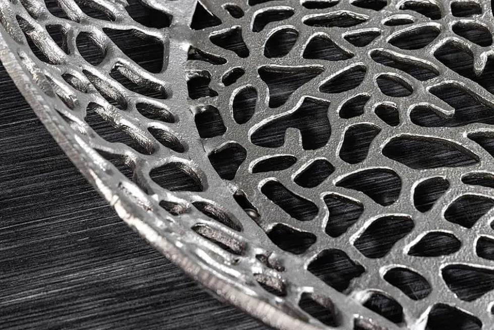 Runder Couchtisch SPIN 75cm silber Schwarzglas Metall mit Stauraum handmade