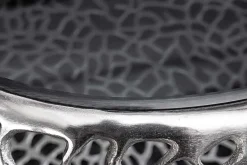 Runder Couchtisch SPIN 75cm silber Schwarzglas Metall mit Stauraum handmade