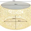 Runder Couchtisch SPIN 75cm gold Schwarzglas Metall mit Stauraum handmade