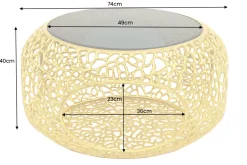 Runder Couchtisch SPIN 75cm gold Schwarzglas Metall mit Stauraum handmade