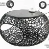 Runder Couchtisch SPIN 75cm schwarz Schwarzglas Metall mit Stauraum handmade