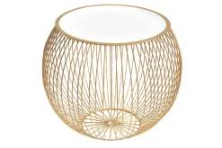 Runder Couchtisch STORAGE 40cm gold weiß Metall Tablett Beistelltisch mit Stauraum handmade