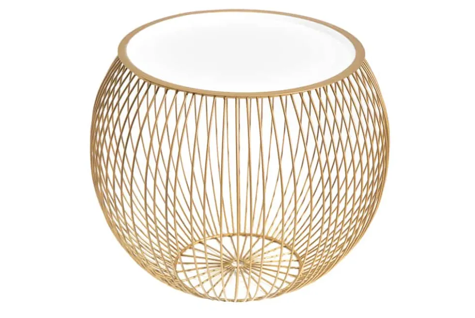Runder Couchtisch STORAGE 40cm gold weiß Metall Tablett Beistelltisch mit Stauraum handmade