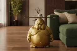 Runder Couchtisch SUMO 55cm gold Skulptur handmade