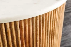 Runder Couchtisch TRES CHIC 60cm weiß Marmor natur Mangoholz mit Stauraum