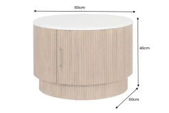 Runder Couchtisch TRES CHIC 60cm weiß Marmor natur Mangoholz mit Stauraum