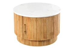 Runder Couchtisch TRES CHIC 60cm weiß Marmor natur Mangoholz mit Stauraum