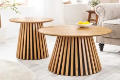 Runder Couchtisch VALHALLA WOOD 70cm natur Eichenholz Säulenfuß