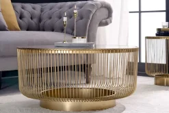 Runder Couchtisch VARIATION 80cm gold Metallgestell Schwarzglas Handarbeit