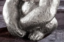 Runder Couchtisch WILDLIFE KONG 60cm silber Metall Glas Affenfigur Gorilla Skulptur handmade