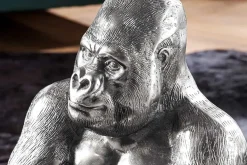 Runder Couchtisch WILDLIFE KONG 60cm silber Metall Glas Affenfigur Gorilla Skulptur handmade