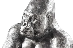 Runder Couchtisch WILDLIFE KONG 60cm silber Metall Glas Affenfigur Gorilla Skulptur handmade