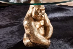 Runder Couchtisch WILDLIFE KONG 60cm gold Metall Glas Affenfigur Gorilla Skulptur handmade