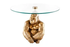 Runder Couchtisch WILDLIFE KONG 60cm gold Metall Glas Affenfigur Gorilla Skulptur handmade