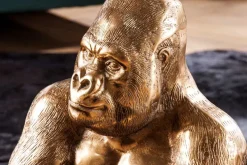 Runder Couchtisch WILDLIFE KONG 60cm gold Metall Glas Affenfigur Gorilla Skulptur handmade