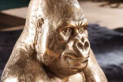 Runder Couchtisch WILDLIFE KONG 60cm gold Metall Glas Affenfigur Gorilla Skulptur handmade