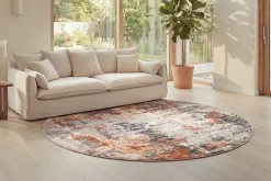 Runder Design Teppich MODERN ART 230cm beige grau kupfer Kurzflor Indoor